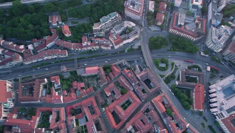 Bratislava-Castle-or-Bratislavsky-Hrad-Old-Town-With-View-of-Danube-River---aerial-panoramic-view-at-sunset