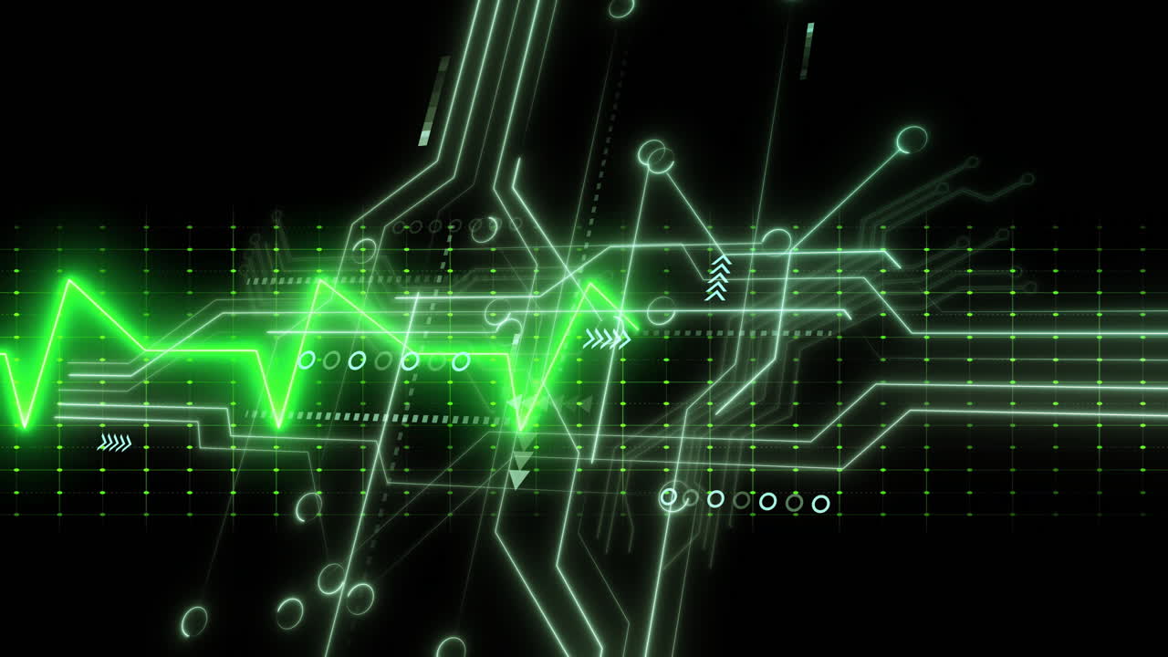 Animation of green circuit lines forming abstract digital technology background