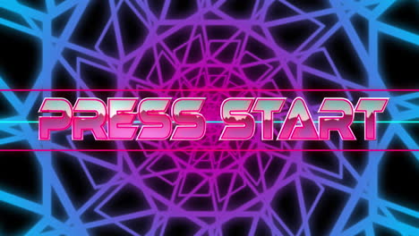 animation of press start text over shapes on black background