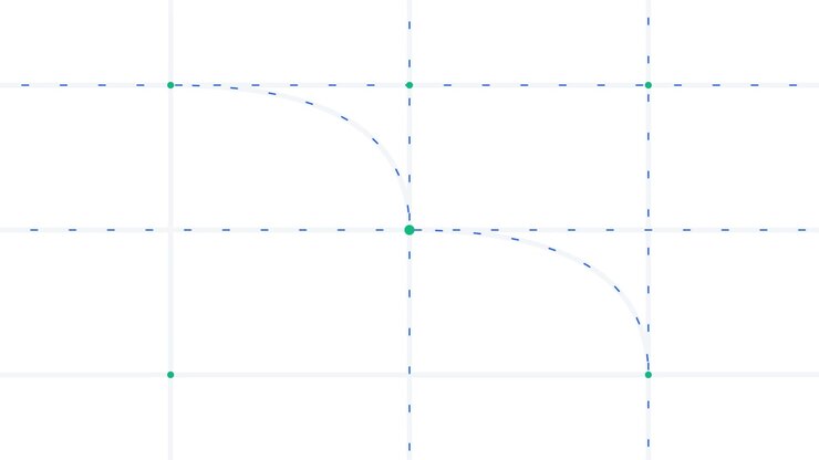 Animated Geometric Grid with Moving Green Points and Curves