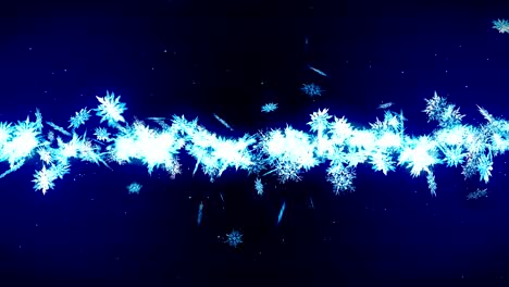 snowflakes falling on blue background, loop glitter animation,