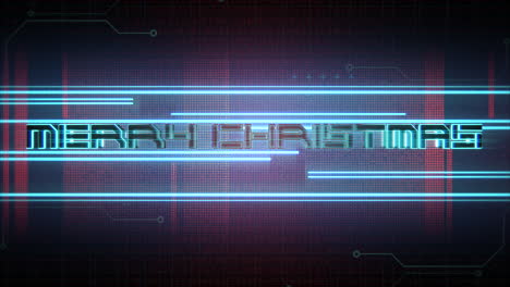 animation text merry christmas and cyberpunk animation background with computer matrix and neon lines 1