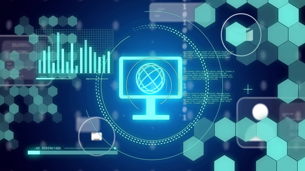 animación del procesamiento de datos científicos a través de íconos y diagramas informáticos