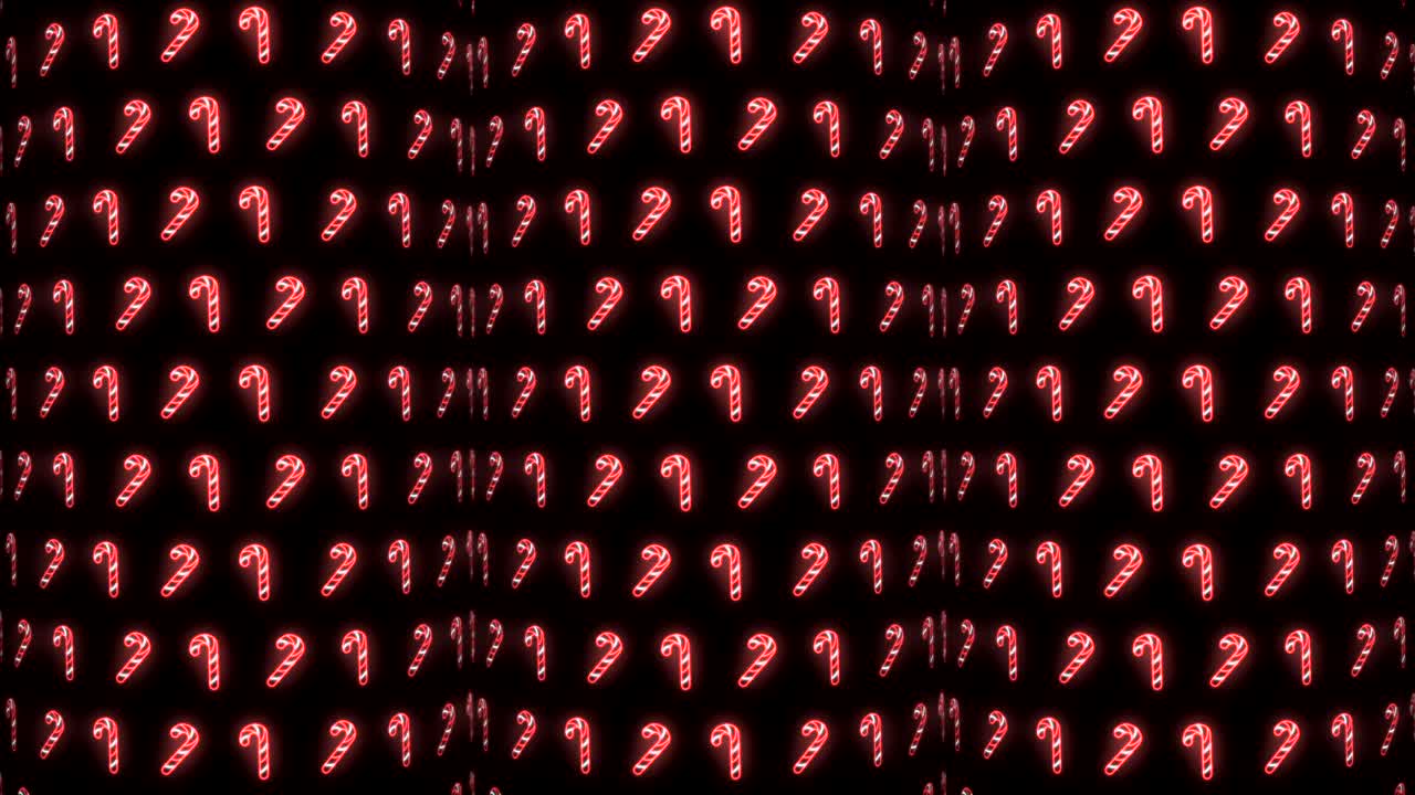 Neon Christmas Pattern Background of Candy Cane in Red White and Black Looping animation