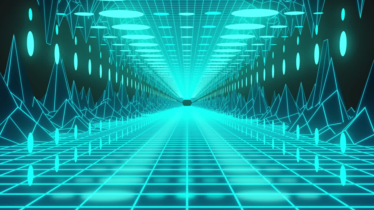 Animation of green neon spots over digital tunnel