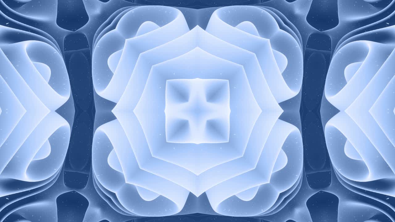 3d abstract shape like star or flower, symmetrical structure of black blue velvet material interspersed with sequins, smoothly cyclical changes shapes. Stylish soft matte background, smooth animation.