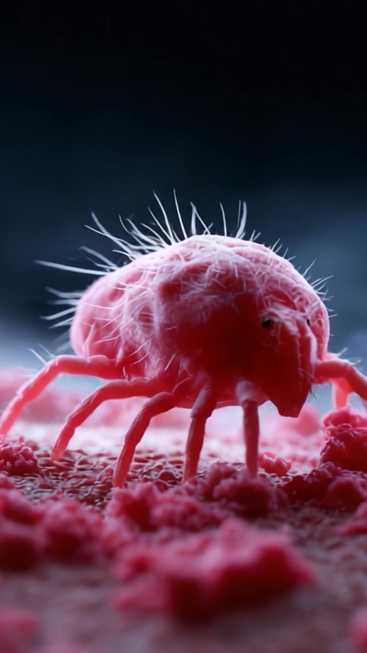 Una Splendida Vista Ravvicinata di un Acari Microscopici che Illustra le Complessità della Sua Struttura e Trama, Catturando la Bellezza del Mondo Microbico
