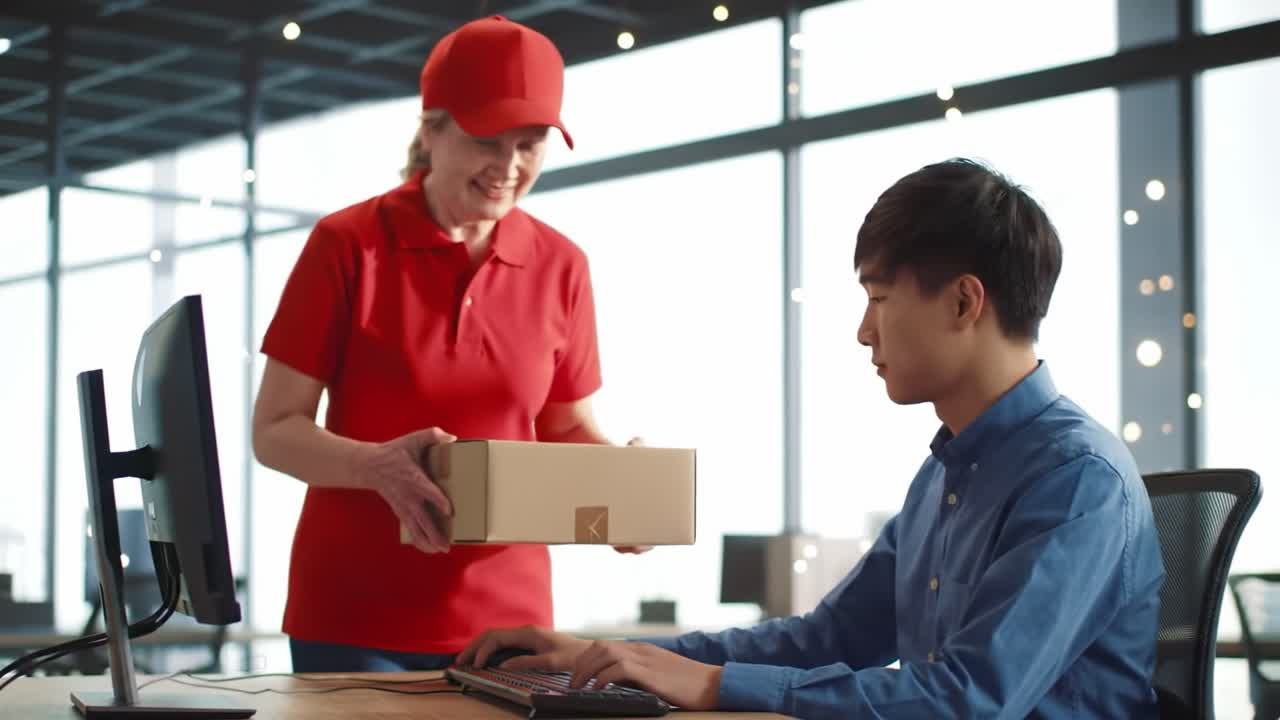 In a bright office environment, a young man is intently working at his desk. The large windows allow natural light to flood the space, enhancing productivity and focus.
