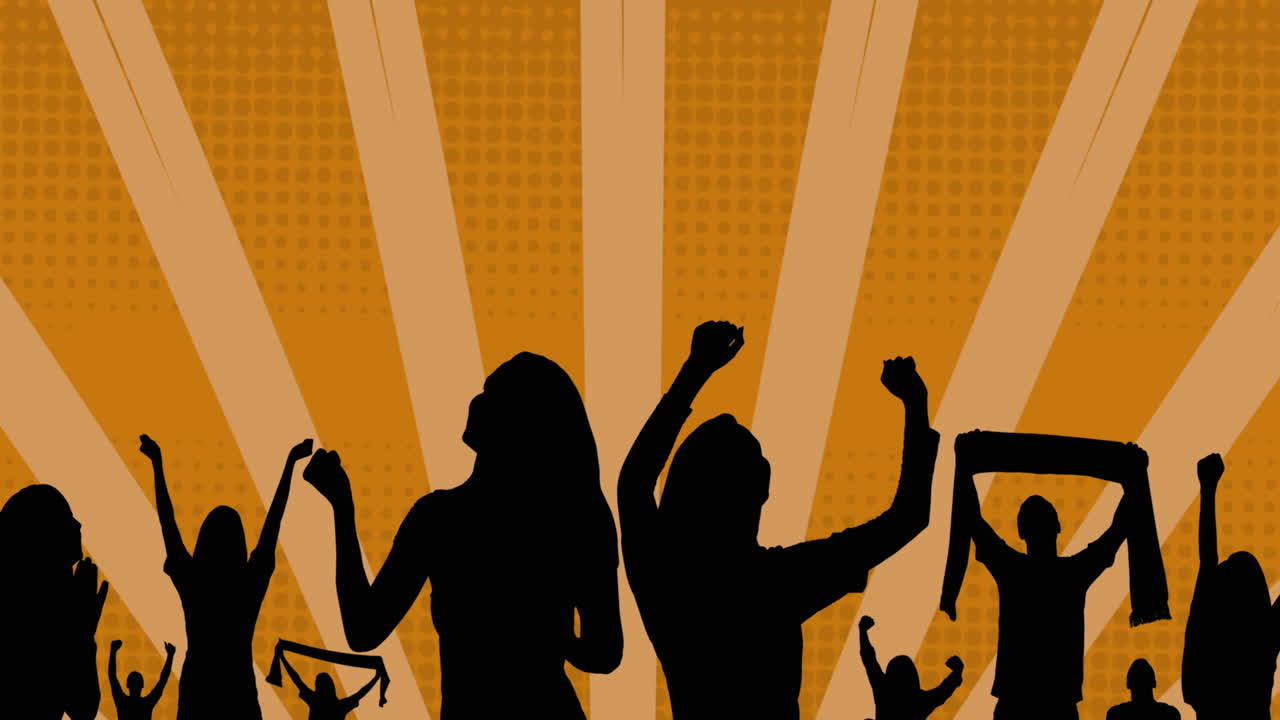 Animation of people silhouettes over lines on orange background ...