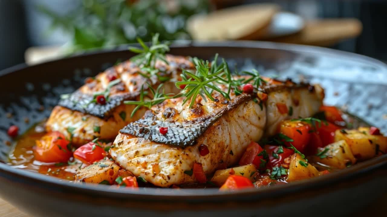 Grilled Salmon Dish with Tomatoes and Rosemary