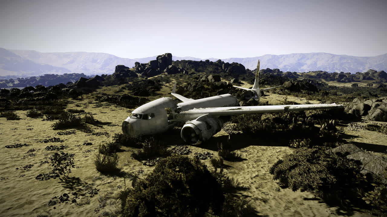 사막 에서 버려진 비행기 잔해