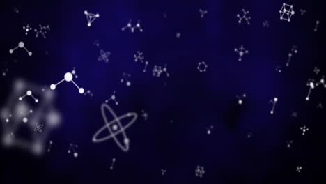 molecular structures and atomic models animation over dark blue background