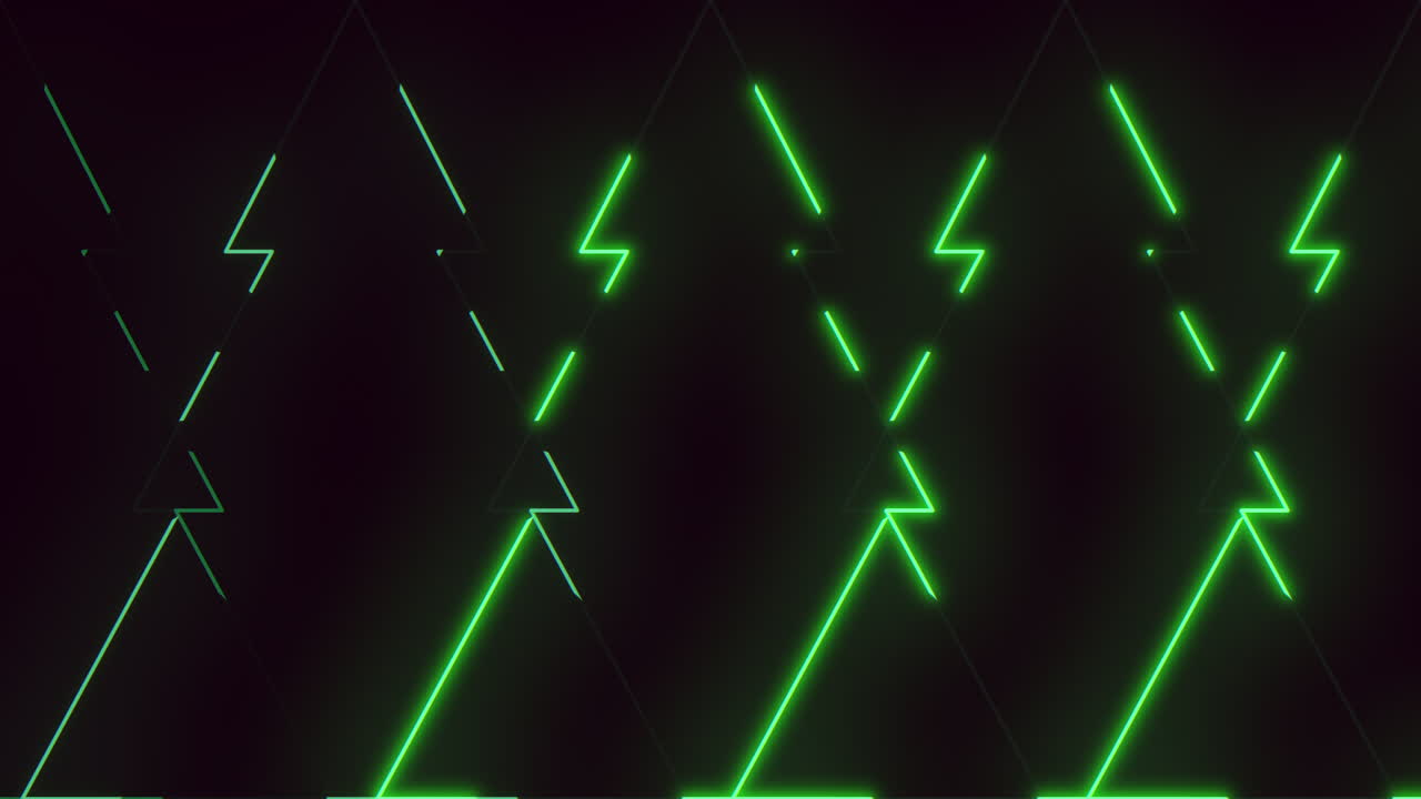 Glowing green zigzag bright triangles illuminate dark background