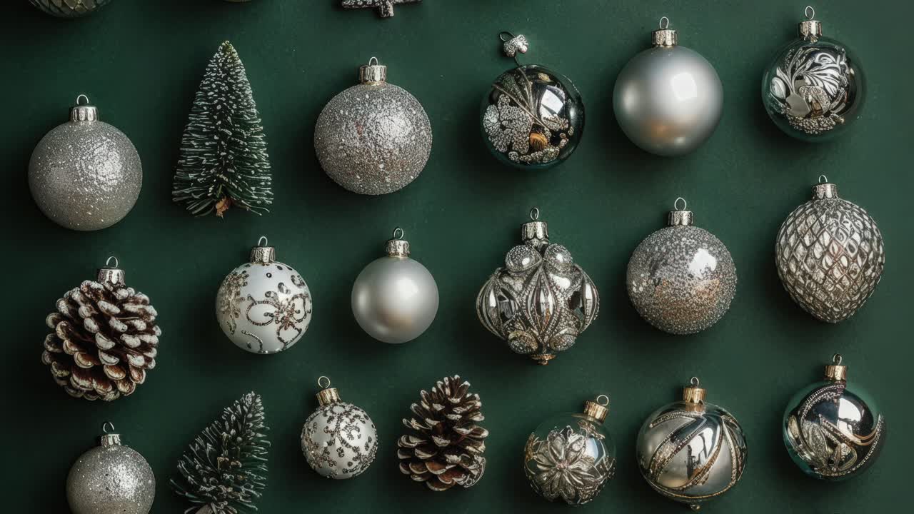 Arreglo de Adornos Navideños sobre Fondo Verde