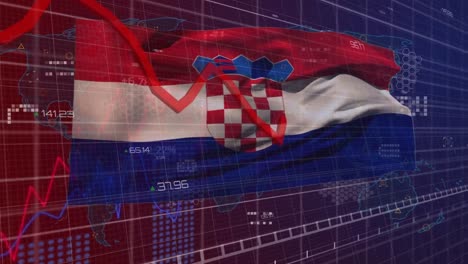 Animation-Der-Finanzdatenverarbeitung-über-Der-Flagge-Kroatiens