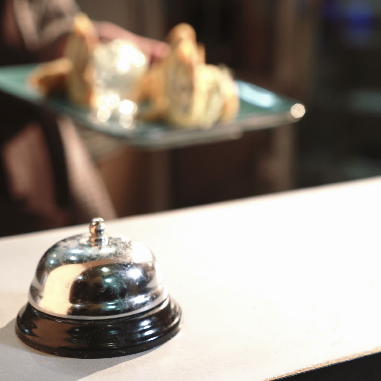 Professional chef at the restaurant serves pancakes with meat stuffing. Sqare video