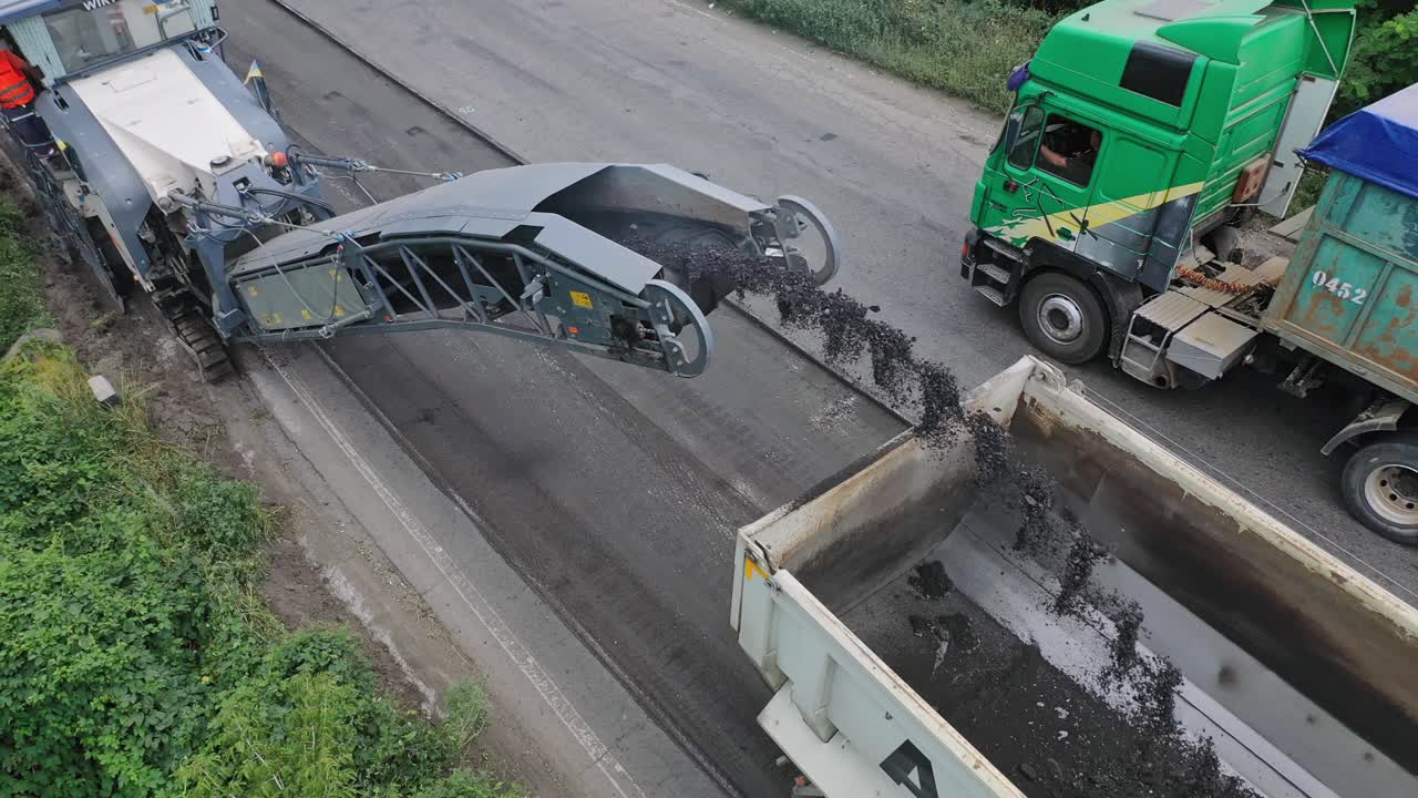 Highway construction site. Fragment view of the road under reconstruction