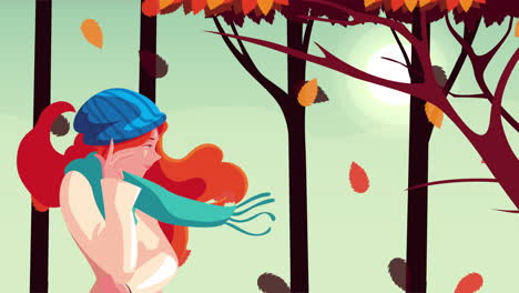 mujer disfrutando de un día de otoño en un parque