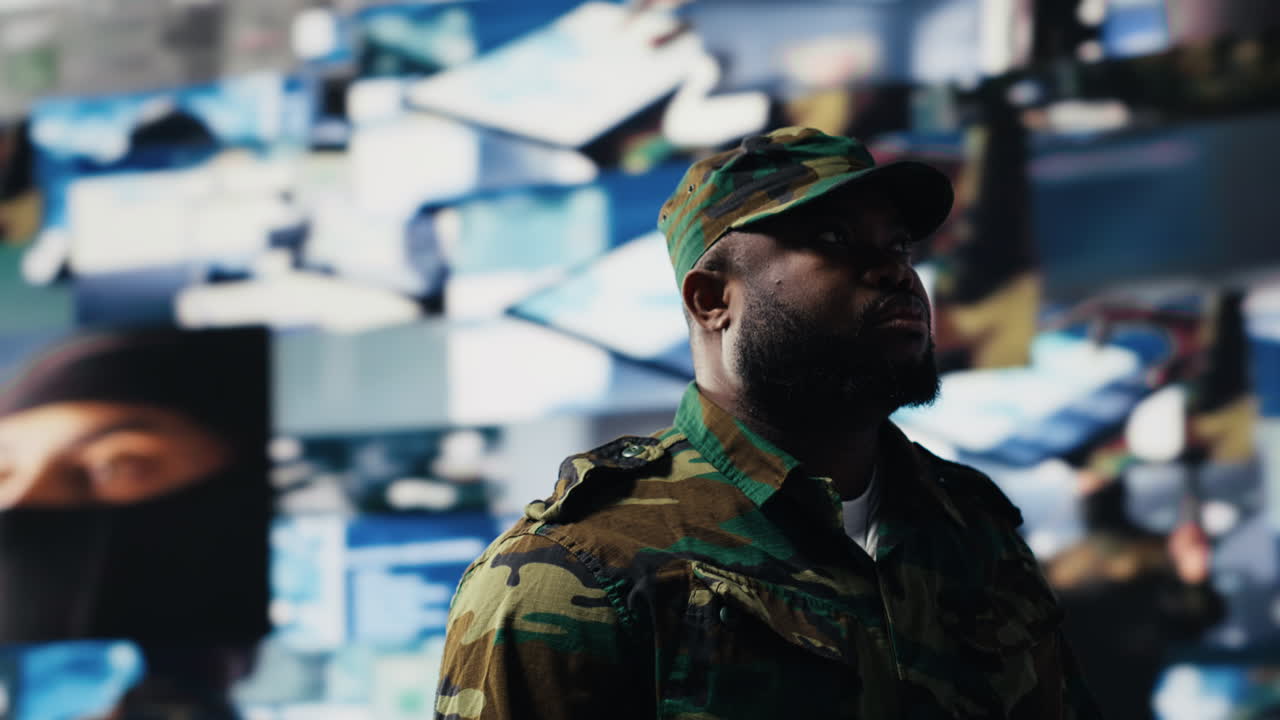 Armed forces officer monitoring satellite imagery to gather intelligence