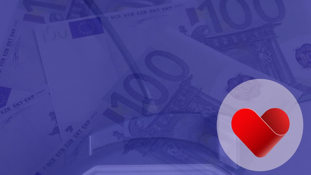 animación del icono del corazón sobre los billetes