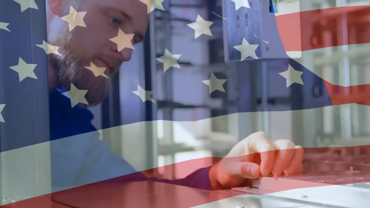 배경 에 있는 사람 위 에 흔들리는 미국  ⁇ 발 의 애니메이션