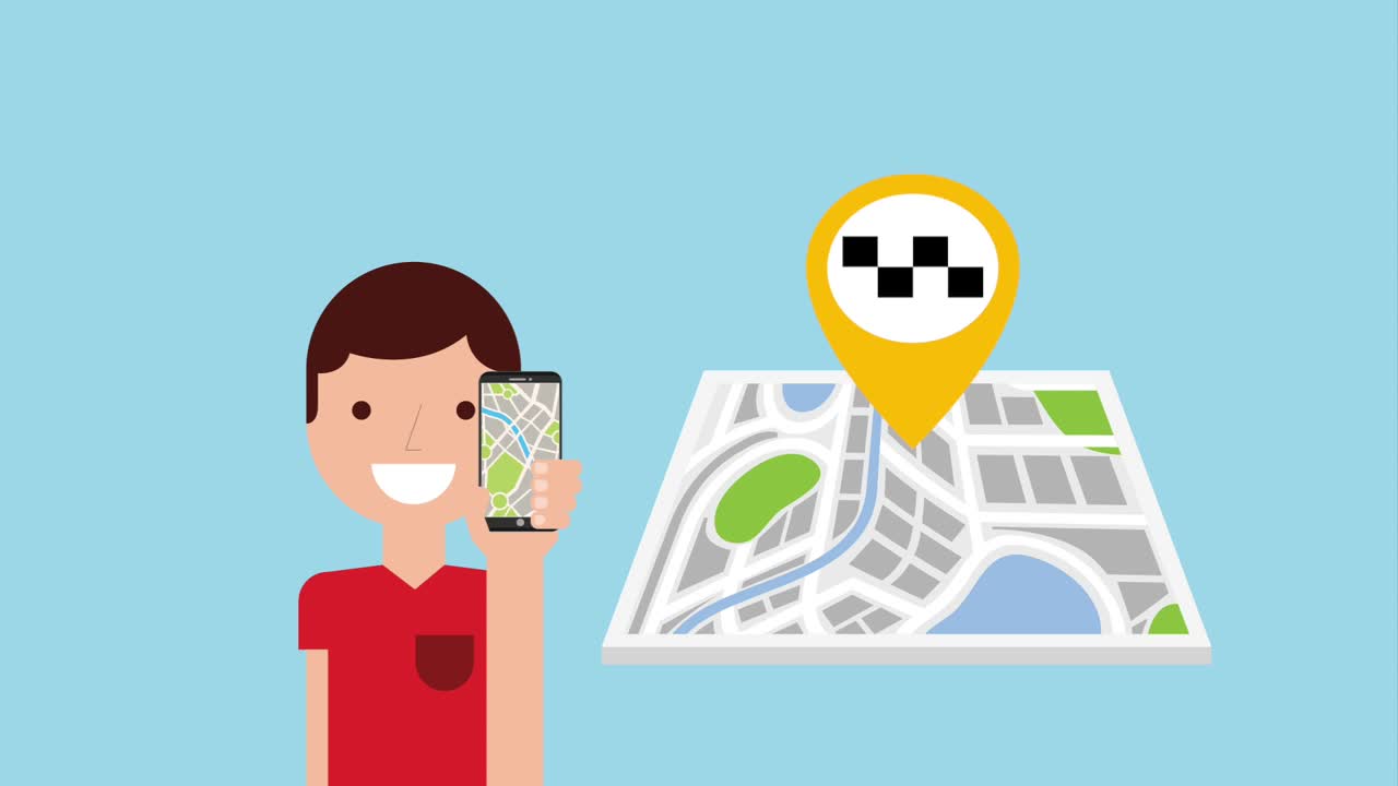 personaje con servicio de taxi móvil aplicación de navegación gps