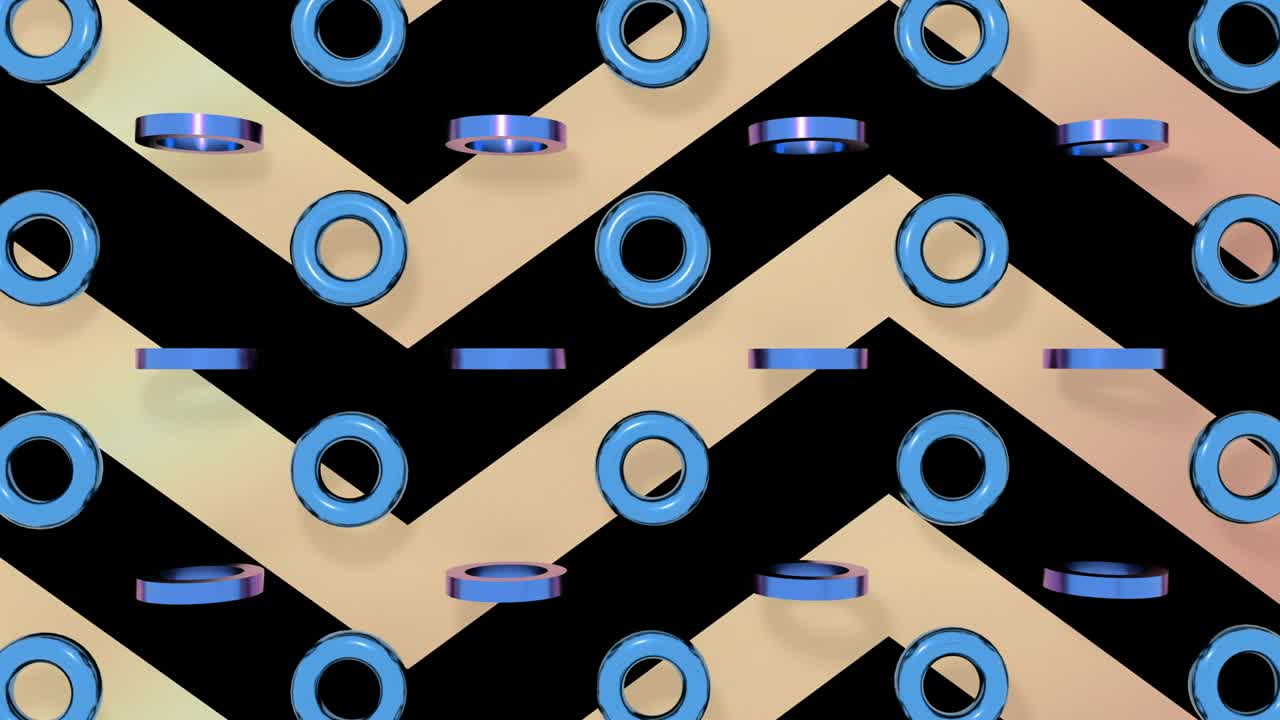 로즈 골드 라인 배경에 회전하는 파란 금속 원 4k 3d 원활한 루프 애니메이션