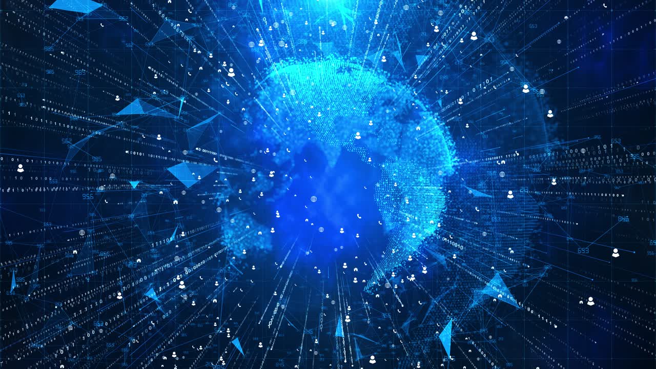 Futuristic planet earth hologram cyberspace world map of glowing dots hud big data circles
