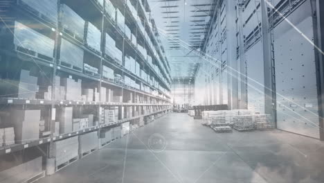 animation of network of connections over shelves in warehouse