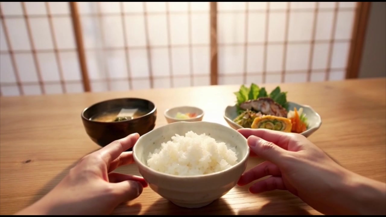 伝統的な和食を食べようとしている人