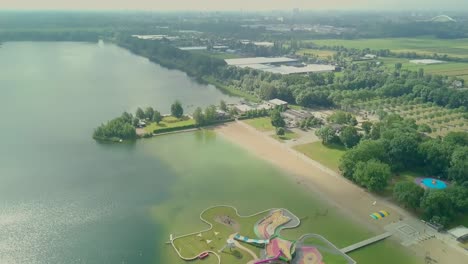 aerial drone view of the beautiful manmade puzzle island in the maarsen, utrecht, the netherlands