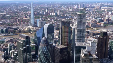 aerial view of the city of london towers including the gherkin, leadenhall, walkie talkie and the shard