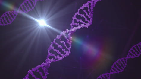 animation of dna strands and data processing over dark background