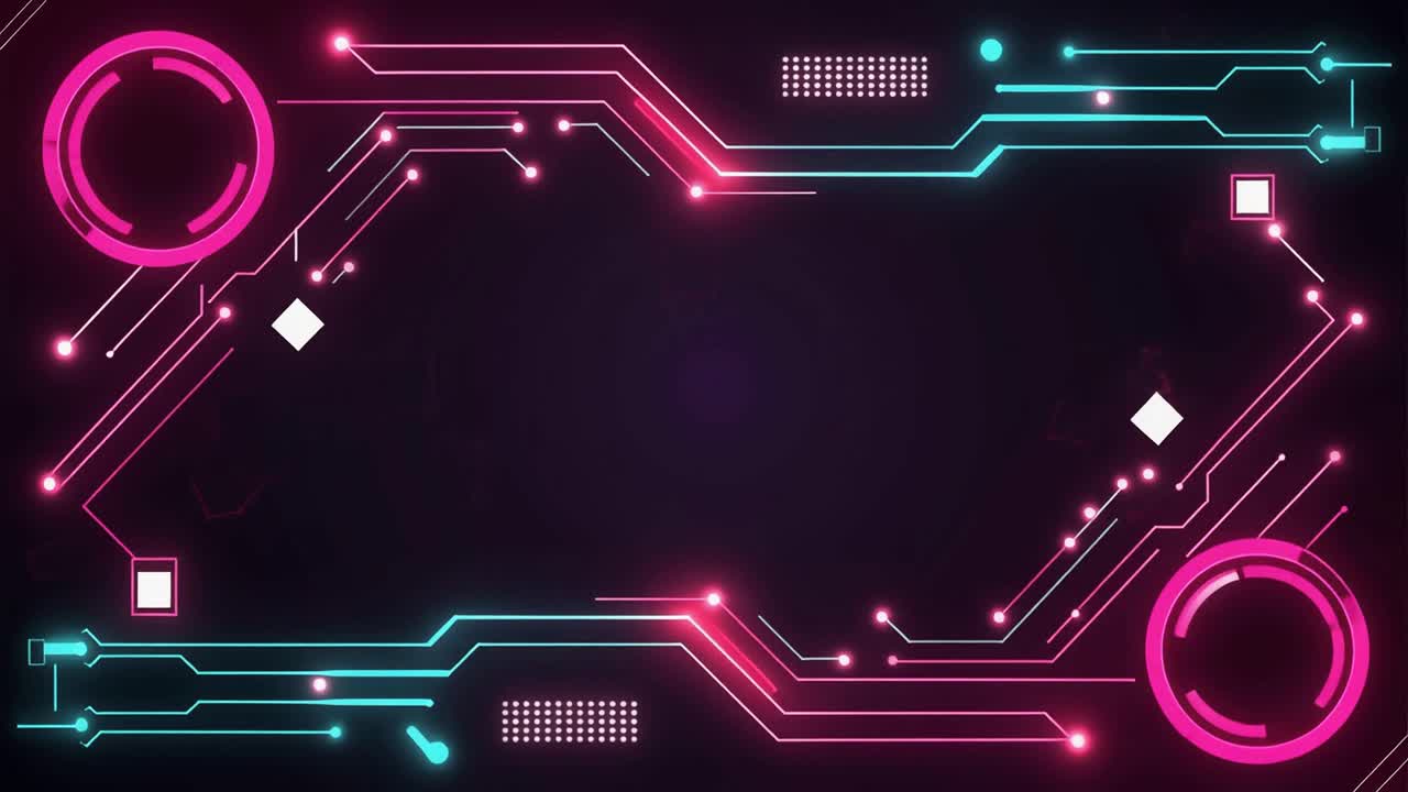 Animated Neon Circuit Board with Glowing Digital Lines