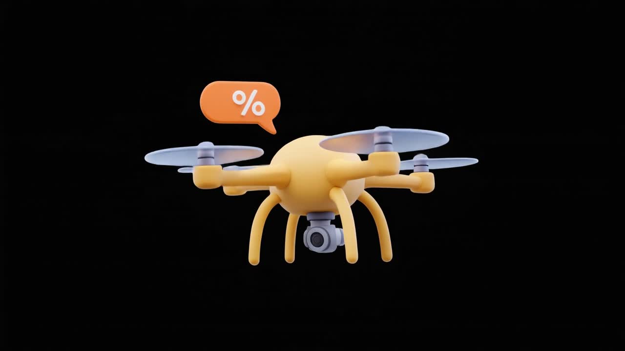 3D Animated Drone with Percentage Symbol for Discount