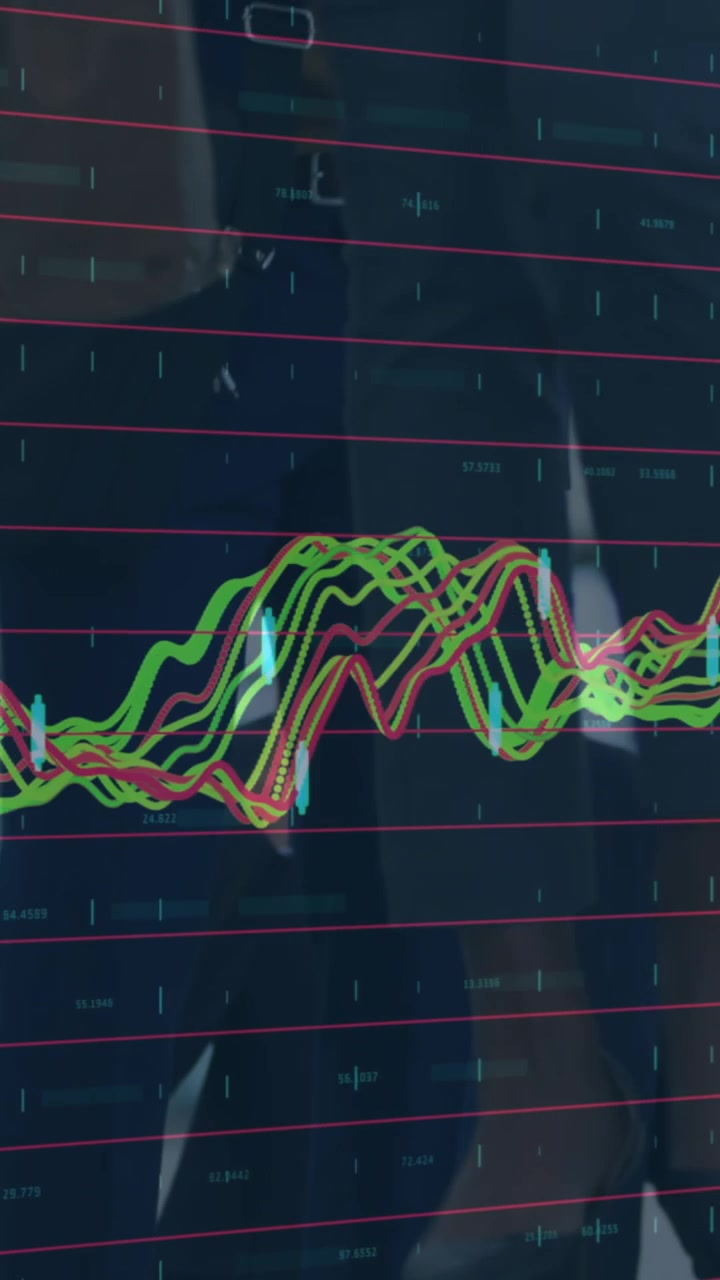 Animation of financial data processing over business people