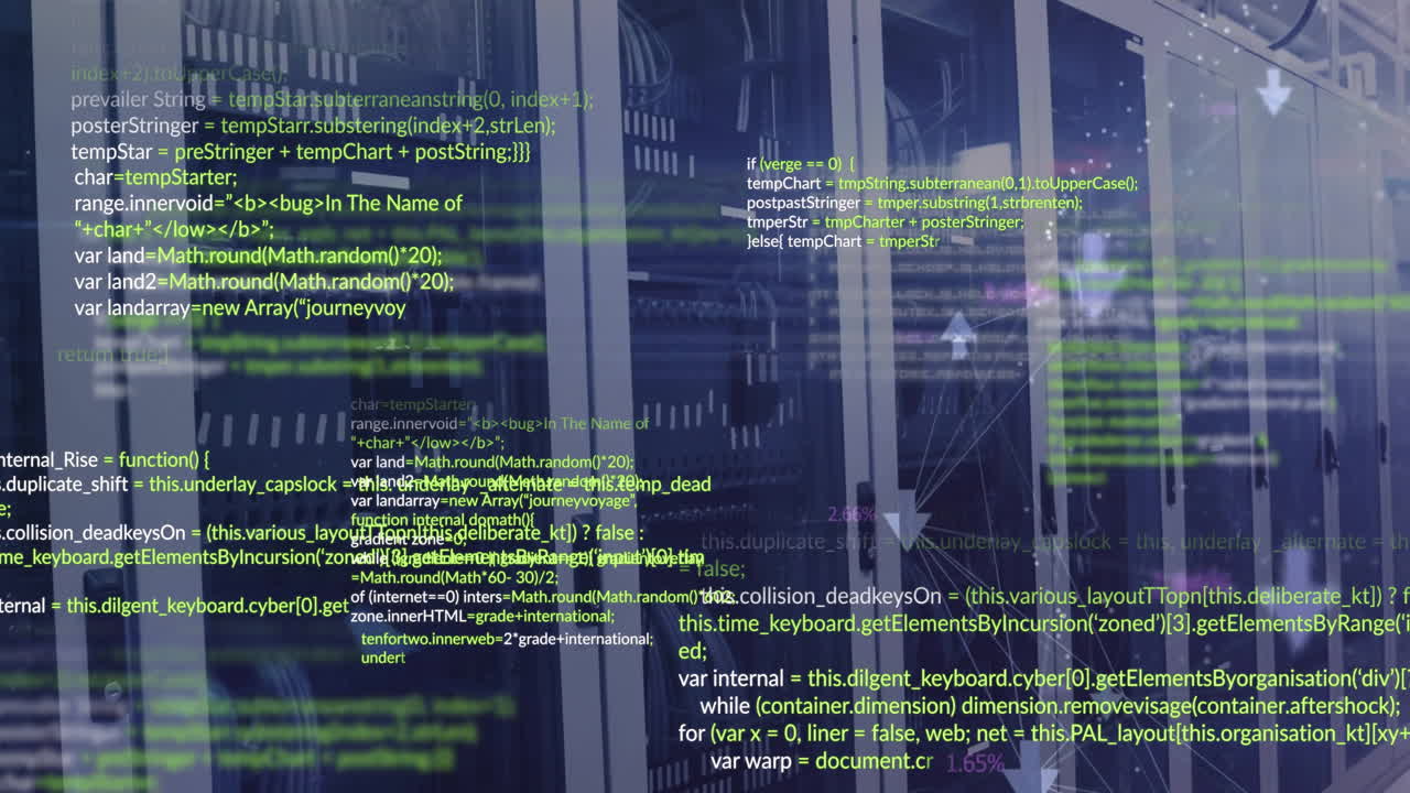 animação do processamento de dados e da rede de ligações através da sala de servidores