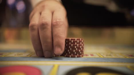 roulette playing with chips, close up chips in casino, close up hands of croupier