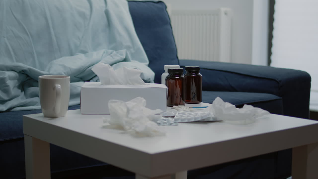 Close up of treatment against seasonal flu on table