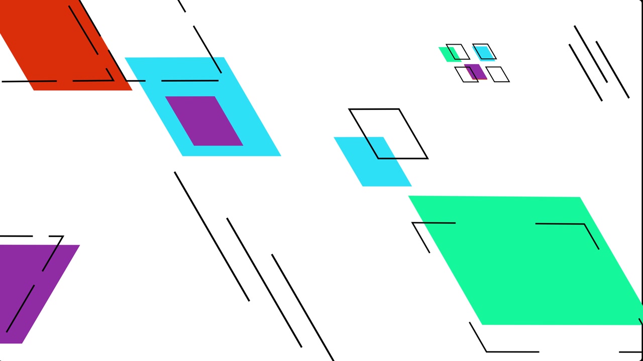 Colorful Geometric Shapes Moving Dynamically on White Background