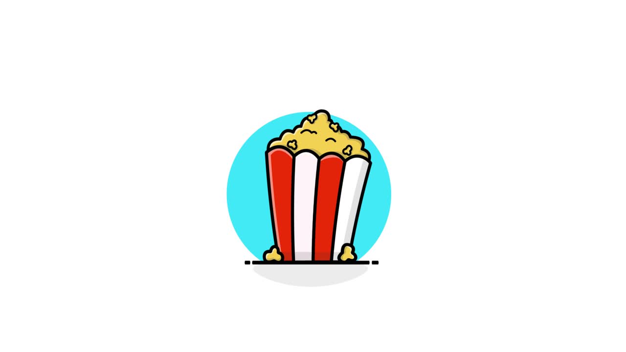 Animert illustrasjon av popcornbøtte med sprettende popcorn