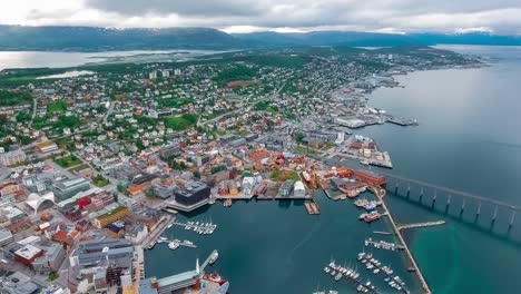 View-of-a-marina-in-Tromso,-North-Norway