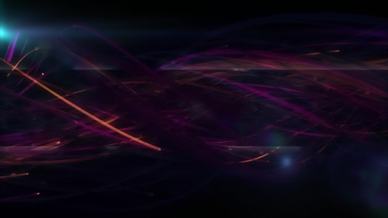 Swirling neon light trails being animated across backdrop, showing lens flares and glitch overlays