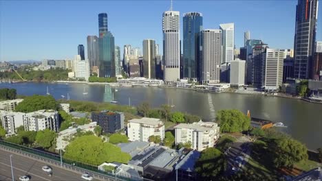 Brisbane-Riverside-district-aerial-shot,-from-Kangaroo-Point,-with-residential-units-in-the-foreground