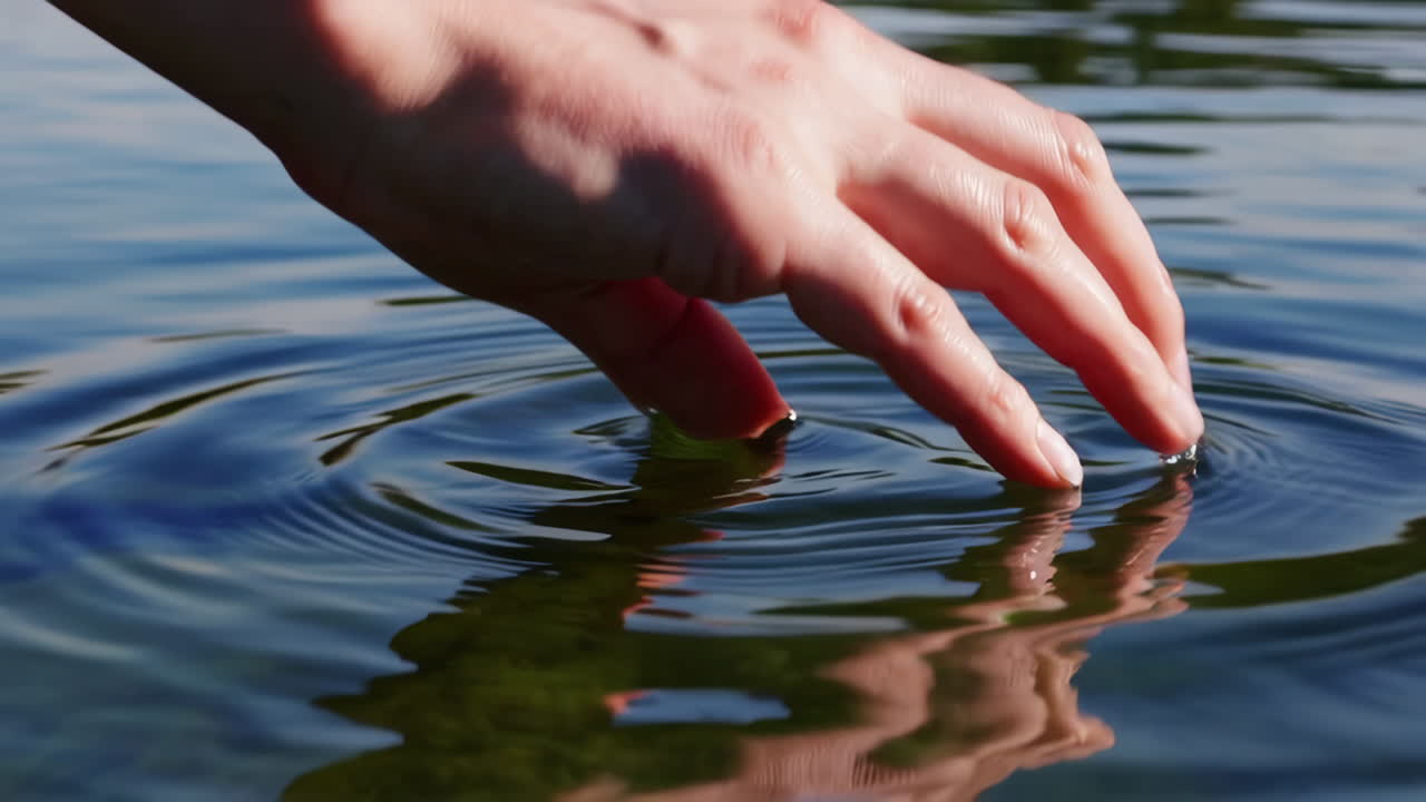 Hand touching water surface creating ripples