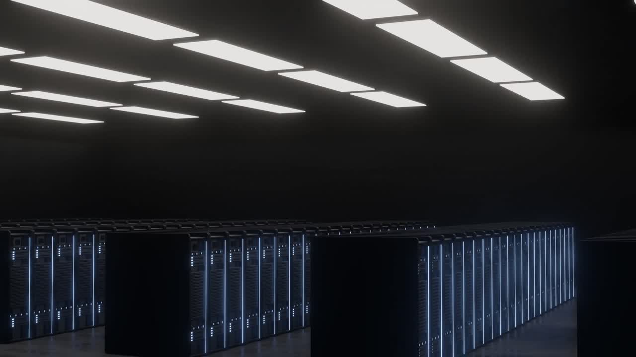 Animation of lights flickering on servers in server room