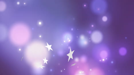 animation of christmas stars falling over lights and purple background