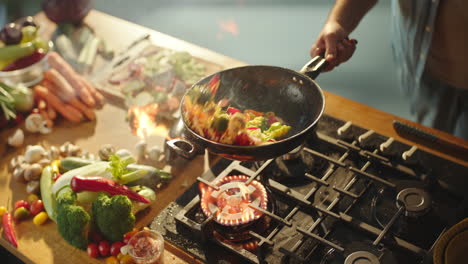 cooking stir-fry vegetables on stovetop