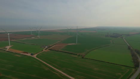 Drone-view-of-Lissett-Airfield-wind-farm-in-Yorkshire,-UK