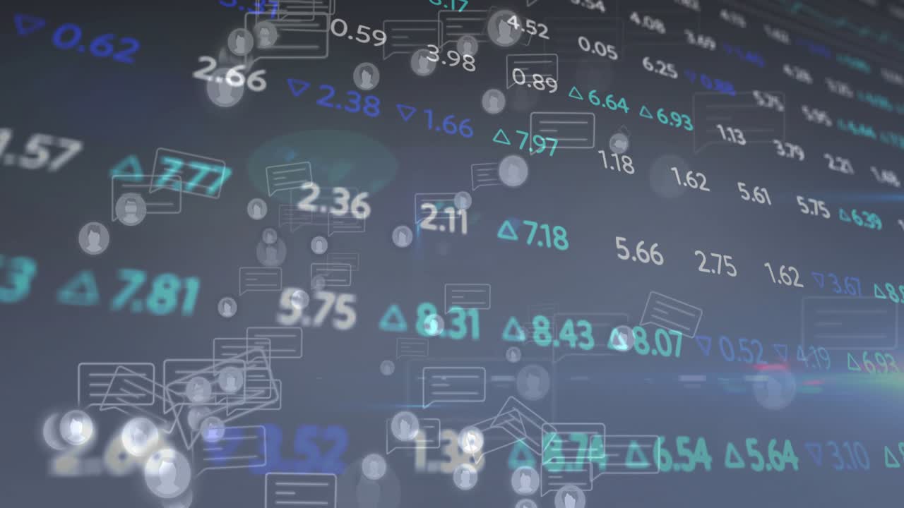 Kamera panorerer og starter lagvis numerisk plan i bevegelse, viser kolonner og markerer gevinster med chat-ikoner